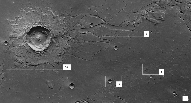 Hephaestus Fossae small impact craters.